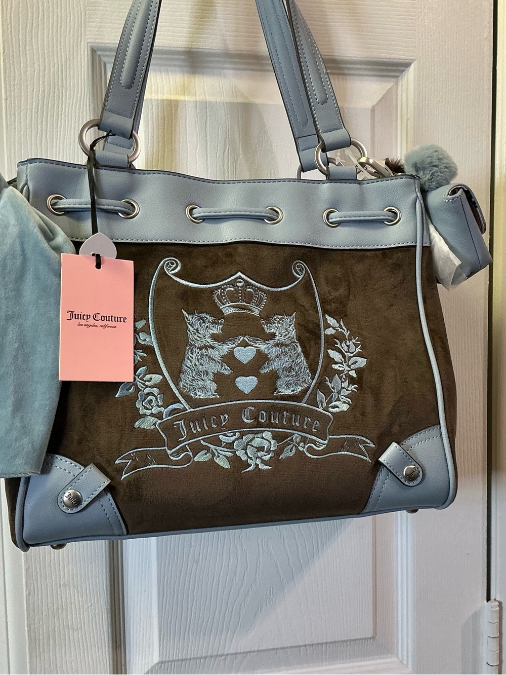 Juicy Couture New Love Chapter Tote Daydream Chocolate Blue W/Charm Viral NEW